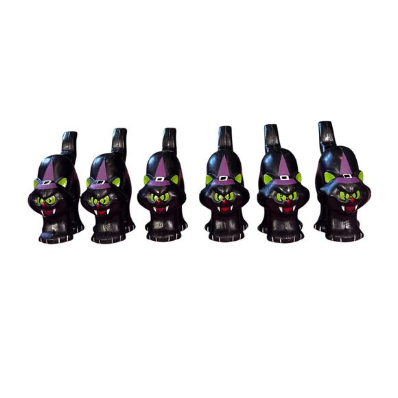 Vintage Russ Halloween Black Cats witch hard plastic whistles Lot NEW party - Picture 1 of 6